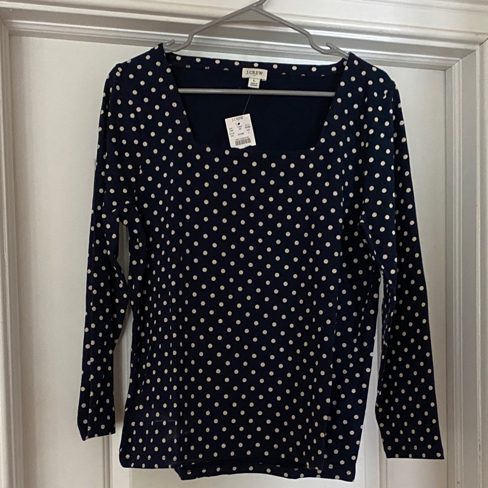 J. Crew Navy Polka Dot Long Sleeve Scoop Neck Tee